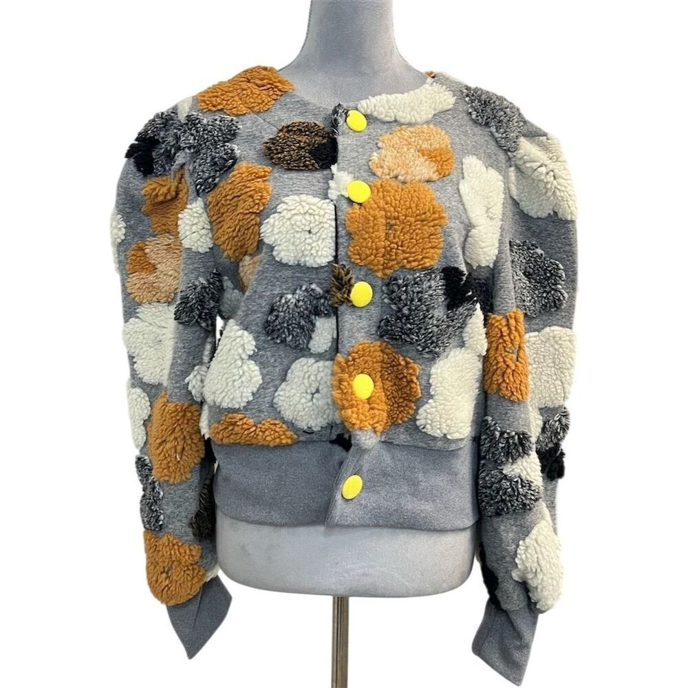 Trendy Floral Print Cropped Bomber Jacket Gray XL Fall Party Textured - Picture 2 of 15